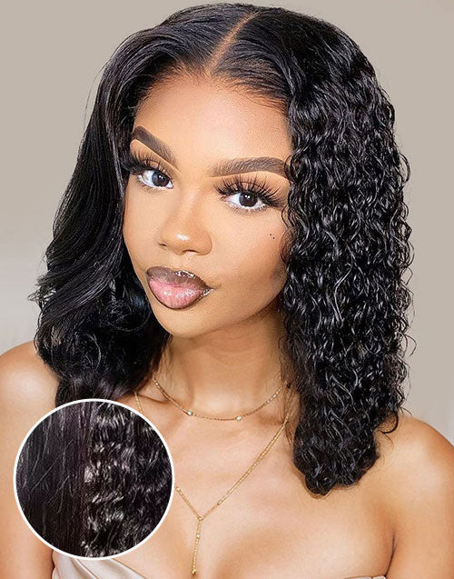 Sandra- Wet and Wavy | Water Wave 7x5 Pre Cut Lace Glueless Middle Part Short Wig Human Hair