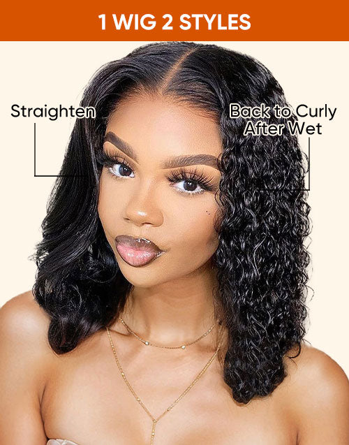 Sandra- Wet and Wavy | Water Wave 7x5 Pre Cut Lace Glueless Middle Part Short Wig Human Hair