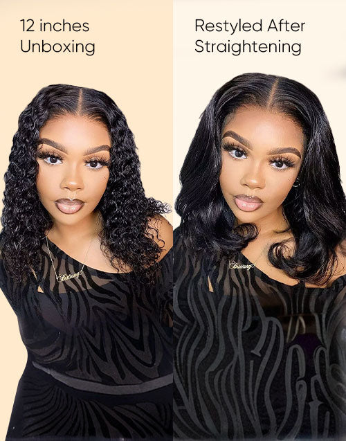 Sandra- Wet and Wavy | Water Wave 7x5 Pre Cut Lace Glueless Middle Part Short Wig Human Hair