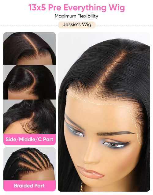 3 WIGS=$159|16" Body Wave 13x5 Pre Cut Lace Wig With Bangs+10" #613 Straight 13x4 Bob Wig+12" Bob Straight Wig With Bangs Flash Deal