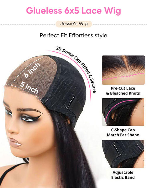 6x5 Glueless Pull Go Kinky Straight Bob Pre Cut Lace Wig All Head Size Friendly