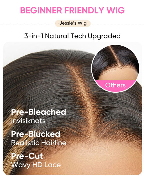 Winey- Piano Honey With Black Highlight Color Straight 13x5 Glueless Pre Cut Lace Wigs For Women