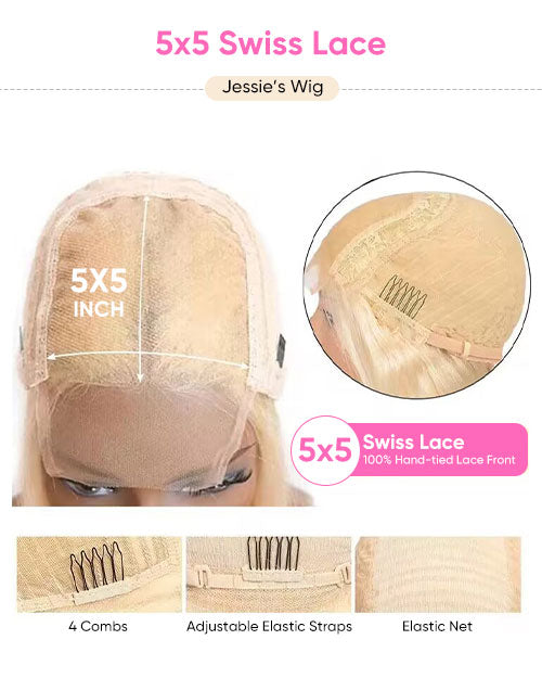 Mela-Ombre Ash Blonde Short 13x6 Lace Front Bob Wig With Ash Root Glueless Human Hair Wig