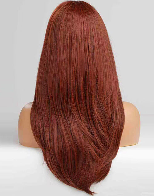 Gloria-Auburn Red Glueless Curtain Bang Wig Layer Cut Straight 13x5 Pre Cut Lace Wig Middle Length