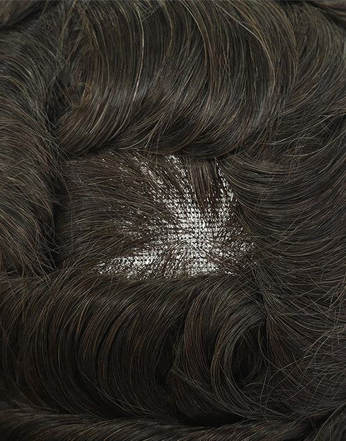 8"x10" Toupee for Men 1/2" French Lace in Front and Center Polyskin in Perimeter Indian Human Hair