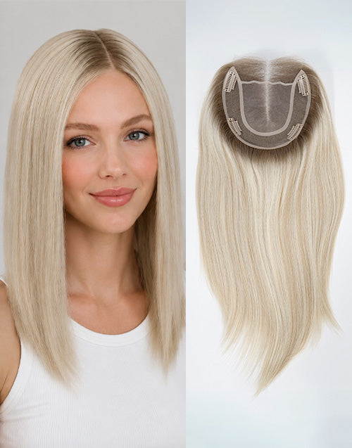 5.5"x6" Fine Mono Top Lace Straight Human Hair Topper Seamless Clip-In Coverage for Thinning Hair