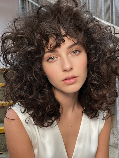 Dora- Short Bouncy Curly Human Hair Wig With Bangs Rose Curly Hair Natural Black Color