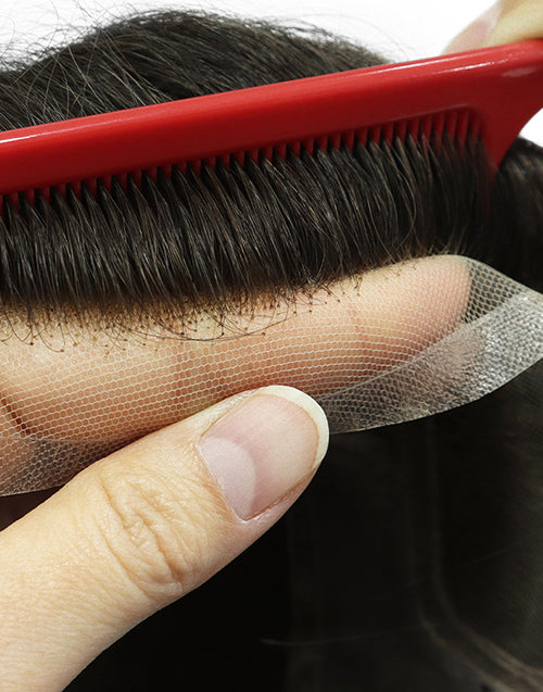 8"x10" Toupee for Men 1/2" French Lace in Front and Center Polyskin in Perimeter Indian Human Hair