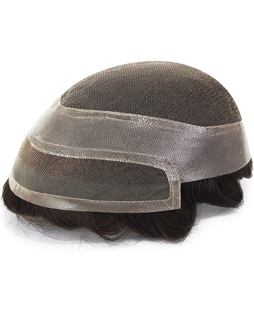 8"x10" Toupee for Men 1/2" French Lace in Front and Center Polyskin in Perimeter Indian Human Hair