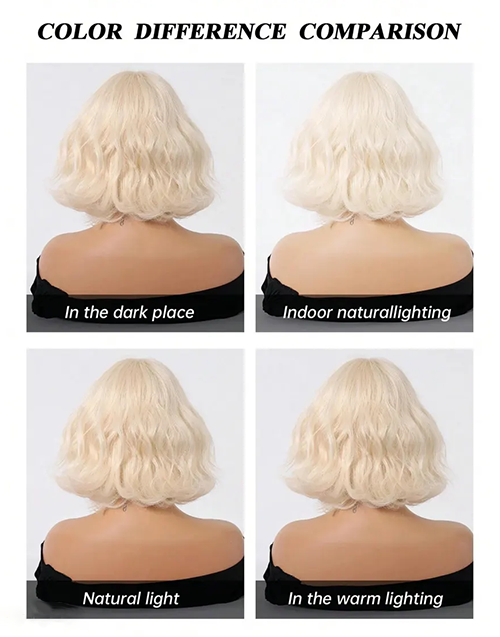 Bianca- #60 Platinum Blonde Short Wavy Bob With Bangs 13x4 Lace Front Glueless Wig For Women