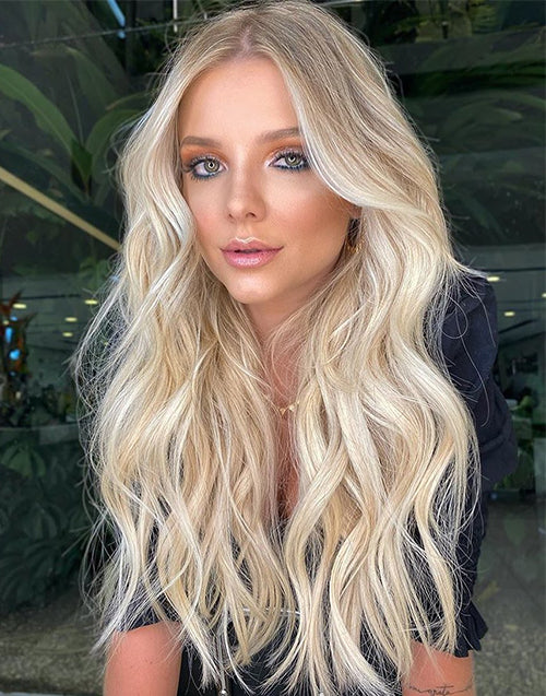 18" Ombre Platinum Blonde Wavy 13x4 Lace Front Glueless Wig Flash Deal