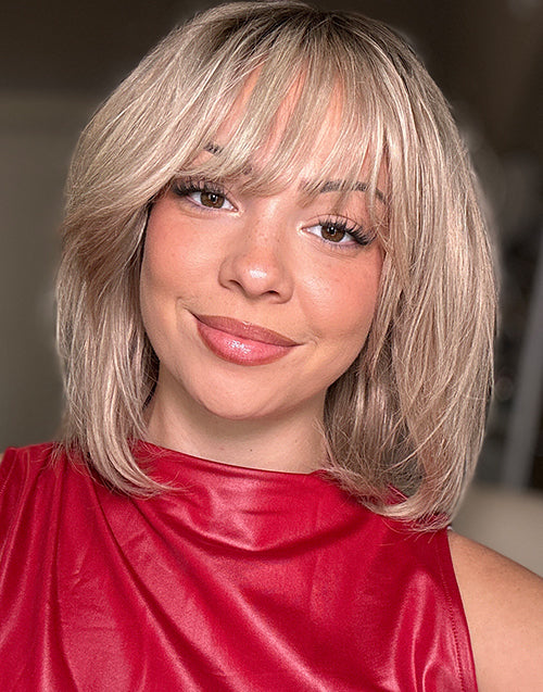 Lolita- Ombre Ash Blonde  Layered Bob Wig With Bangs Minimalist Lace Glueless Wig