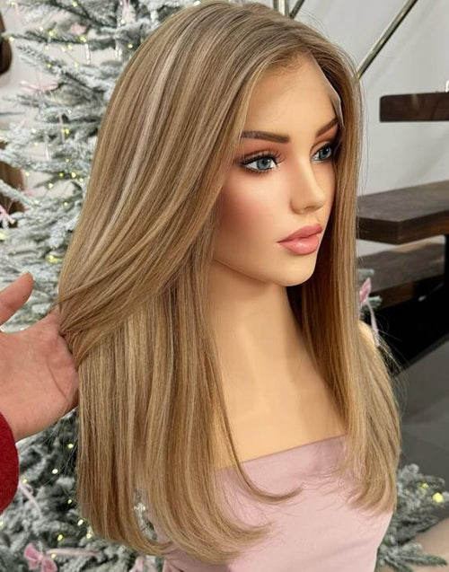 Suma- Ombre Highlight Blonde 13x4 Lace Front Wig Straight Wig Middle Length For Women Premium Natural Matte Look