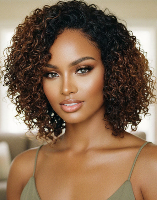Delia- Smart-Fit Pull Go 13x4 Short Ombre Brown Bob Wig Glueless Lace Front Human Hair Wigs Layered Pre Cut Wigs