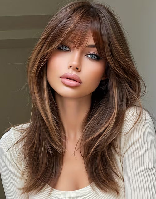 Phanie- Minimalist Lace Ombre Brunette Balayage Straight Layered Wig With Bangs