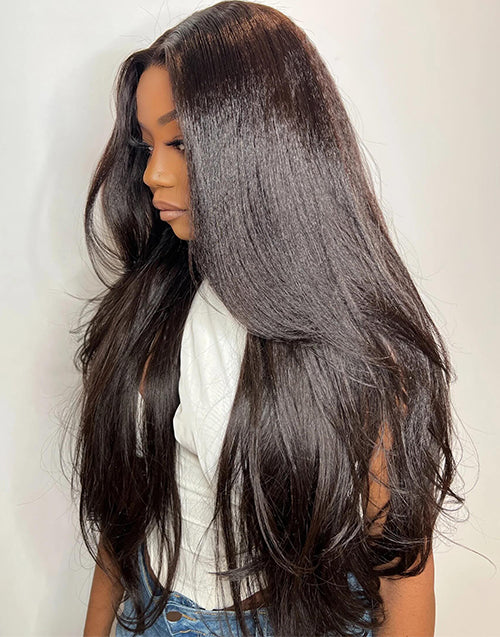 Drawstring Wig Slight Layer Cut Kinky Straight Pre Everything Glueless Wig Human Hair