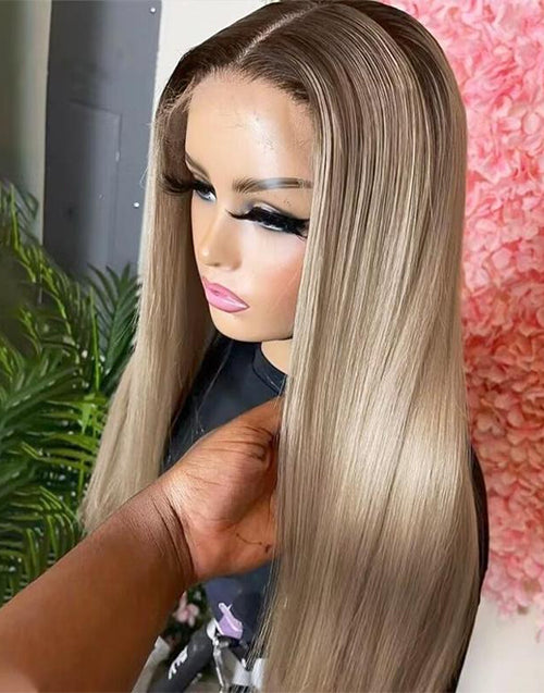 Tia- Sliver Grey Ash Blonde Color Straight 13x6 Pre Cut Lace Front Glueless Wig