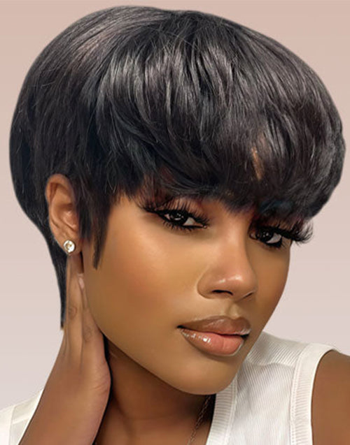 Ola- Bowl Cut Hairstyle Pixie Cut Human Hair Wigs With Fringe Short Fluffy Mushroom Bangs Wig For Women