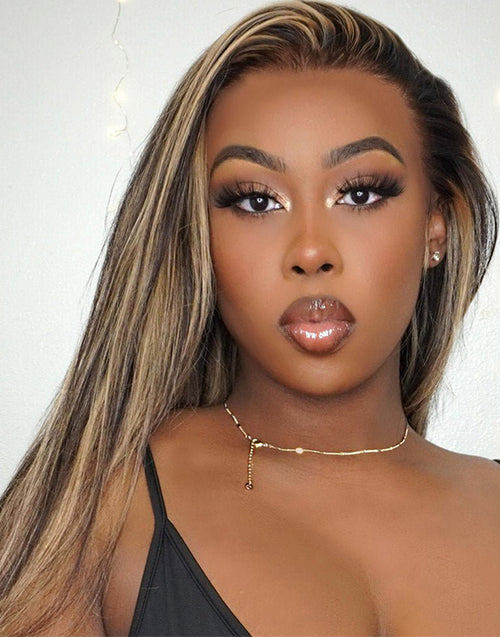 22" Honey Highlight Straight Glueless Wig Pre Cut 7X5 Lace Flash Deal