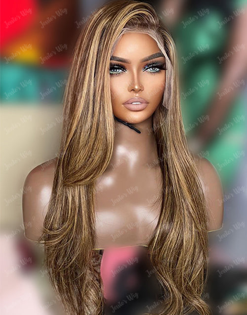 Erica- Balayage Honey Brown Layer Cut 13x4 Lace Frontal Wig Glueless Preplucked Wig Human Hair