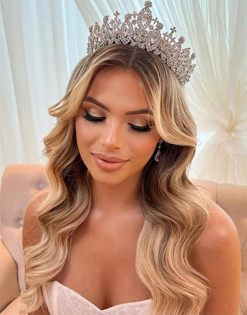 Eliza-Wedding Style Highlight Ash Blonde Wavy 360 Lace Human Hair Wig For Women