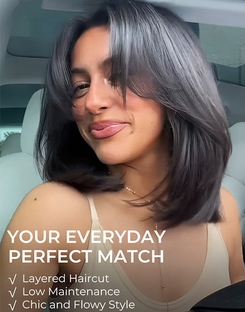 12" Curtain Bangs Bob Layered Cut Wig Pre Cut 7x5 Lace Flash Deal