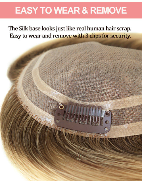 Ombre Blonde Mono Topper with Clips Jessie's Wig Human Hair Piece Toupee
