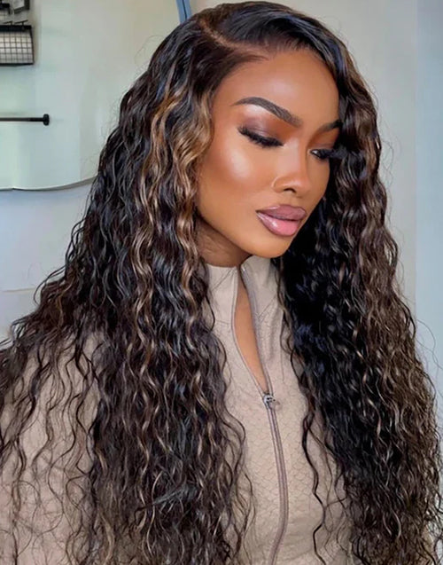 Ross- Smart-Fit Pull Go 13x5 Brown Highlight Wig Water Wave Glueless Wig Pre Cut Lace
