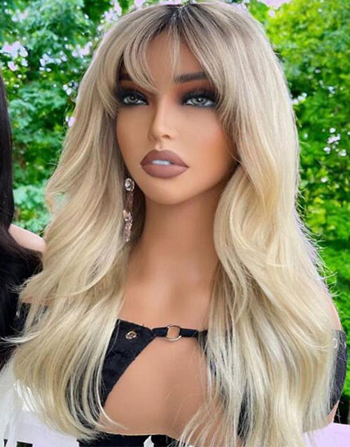 16" 18" 20“ 22" Ombre Blonde Curtain Bangs Glueless Wavy Lace Wig Flash Deal