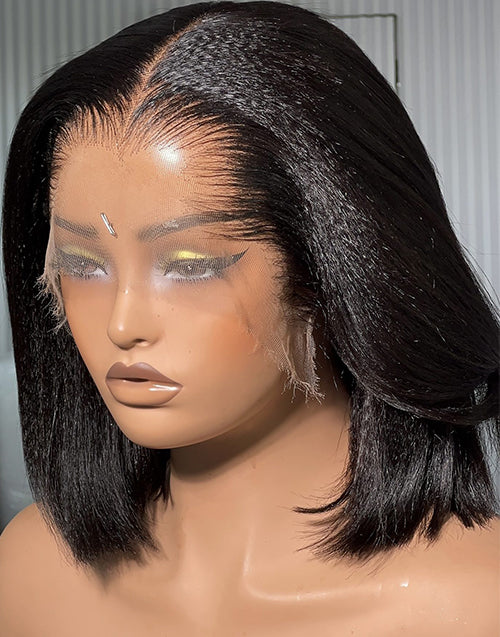 Lagos M Shape Hairline Kinky Straight Bob  Real HD Lace Wig 13x5 Pre Cut Lace Glueless Wig