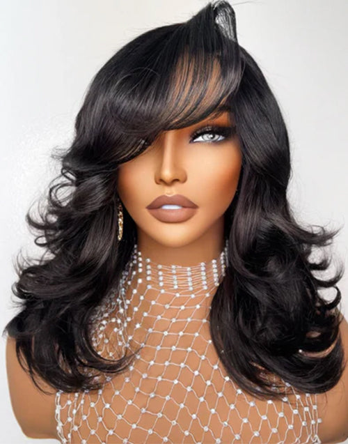 Yoselin- Side Bangs Layered Cut Wavy Glueless Wig Pre Cut Lace Pull Go Wig