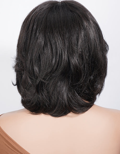 Yaimy- Minimalist Lace Layered Wolf Cut Short Wavy Bob Wig With Bangs Human Hair Glueless Wig