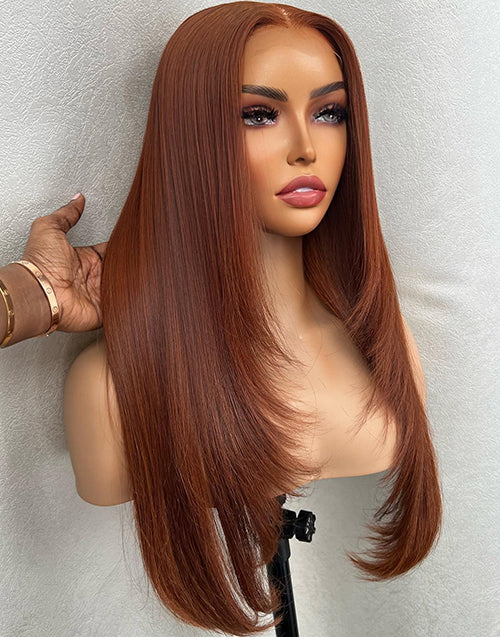 Ginger Reddish Colored Layer Cut Straight Hair 13x5 Pre Cut Lace Glueless Wig
