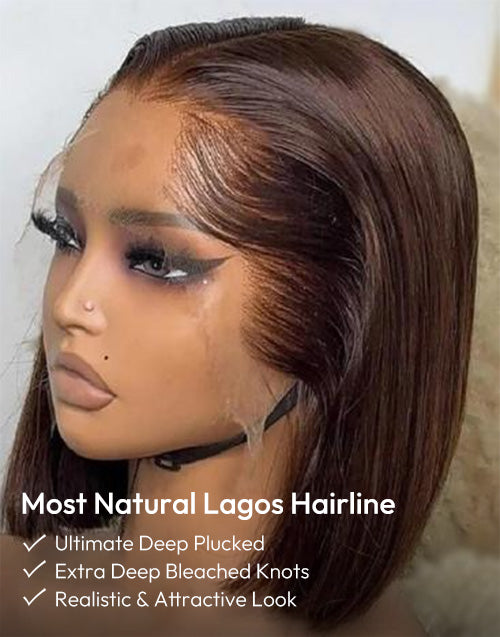 M Lagos Hairline Chocolate Brown Straight Bob Wig 13x5 Pre Cut Lace Front Glueless Wig