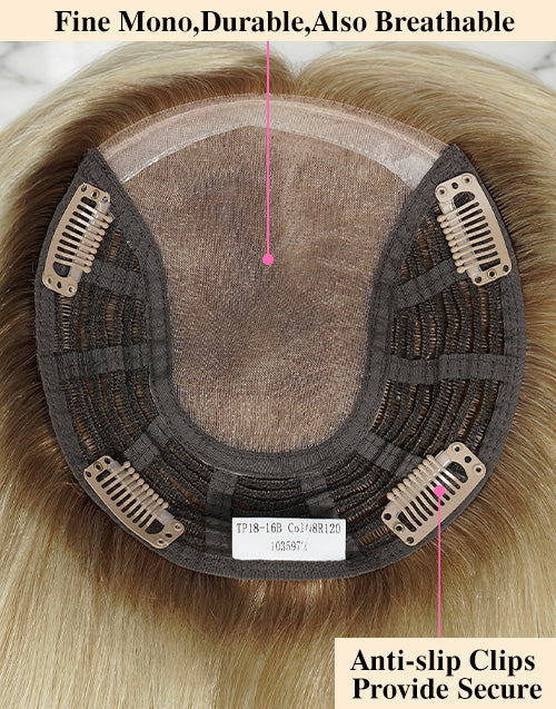 6"x7" 16" Women Topper Hair Toupee Fine Mono Wefted Top Piece Cuticle Brazilian Hair TP18