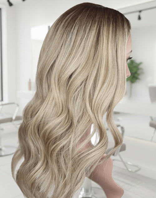 Power- 13x4 Ombre Blonde Balayage Wavy Lace Front Wig Glueless Human Hair Wigs