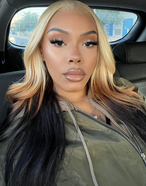 [Ready To Ship]Esther- Ombre 613 Blonde 3 Shades Body Wave 13x4 Lace Front Wig Blonde Ombre Human Hair Wig