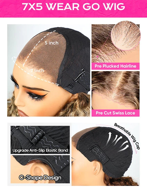 Niamh -Pre Cut 7X5 Glueless Blow Out Copper Brown Black Color Bob Human Hair Wig