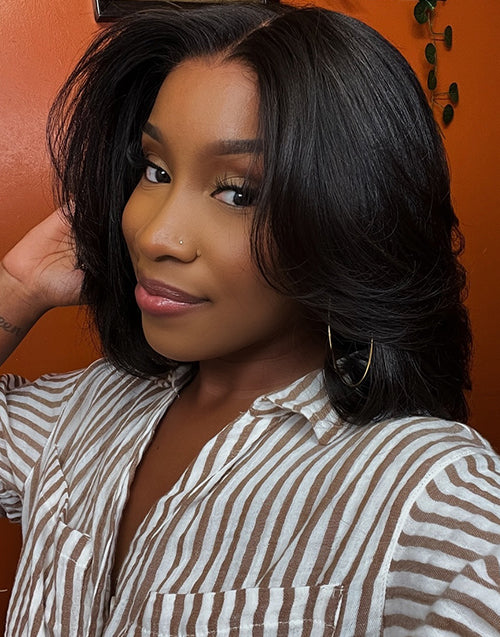 Kay- Smart-Fit Pull Go Straight Layered Cut Short Bob Glueless Wig 13×5 Pre Cut Lace Front Human Hair Wig