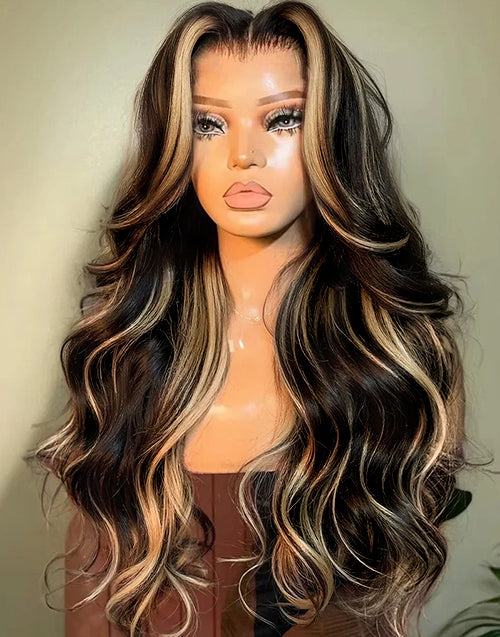 Yanet- Butterscotch Honey Caramel Highlights Body Wave Glueless Wig 220% Density Pre Cut Lace