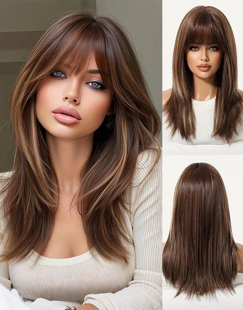Phanie- Minimalist Lace Ombre Brunette Balayage Straight Layered Wig With Bangs