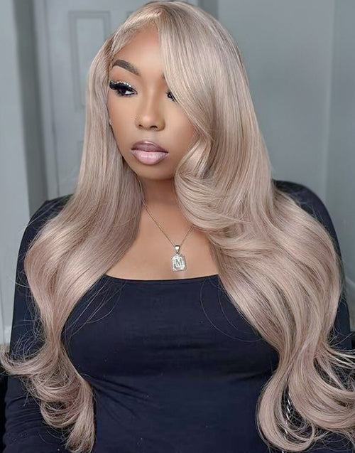 Nicola- Golden Ash Blonde 38 Inch Long Length Body Wave Glueless 13x6 Lace Front Wig Pre Cut Lace