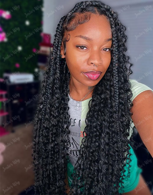 Joa- Tiktok Thequeenleora Hot 9x6 Lace Front Braided Knotless Boho Box Braids Lace Wig for Women