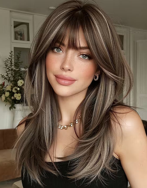 Barbara- Minimalist Lace Highlight Blonde Layer Cut Straight Wig With Bangs For Women
