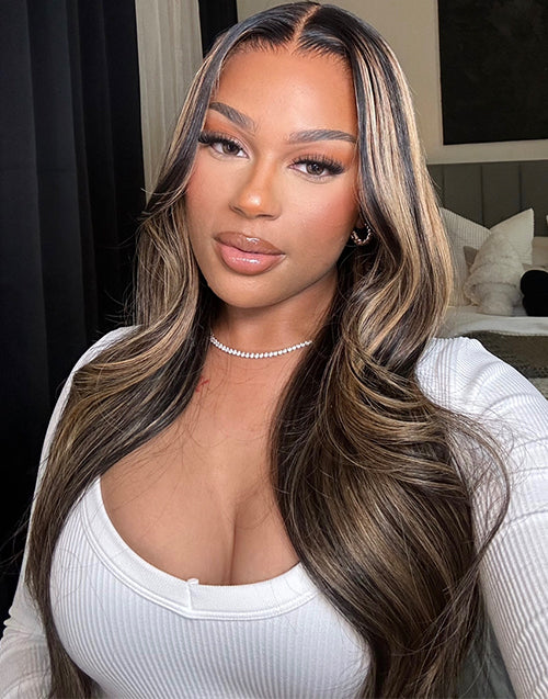 Highlight Piano Honey With Black Pre Cut 13x5 Lace Loose Wavy Pre Everything Glueless Wig