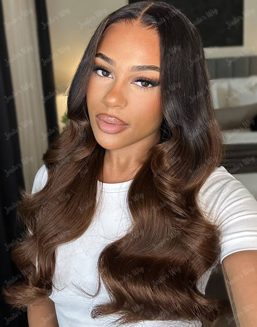 Chaya- Smart-Fit Pull Go Ombre Chocolate Brown Color Pre Cut Lace Body Wave Pre Plucked Lace Frontal Wig