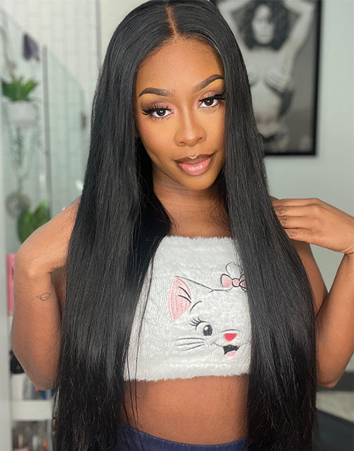 [Ready To Ship]Long Length Airy Cap Straight 6x5/4x4 Pre Cut Lace Glueless Wig