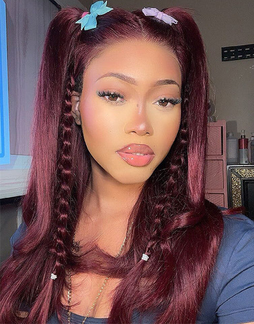 【EXTRA 25% OFF】14" 99J Straight Layer Cut Glueless 13x5 Pre Cut Lace Wigs