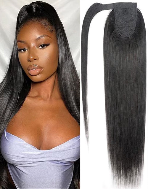 Ponytail Human Hair Extensions Straight Wrap Around Human Hair 12"-30" Ponytail Extension for Women