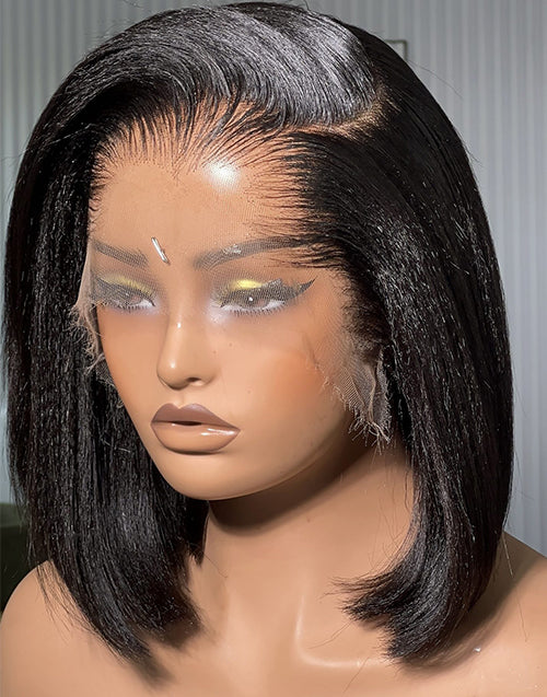 Lagos M Shape Hairline Kinky Straight Bob  Real HD Lace Wig 13x5 Pre Cut Lace Glueless Wig